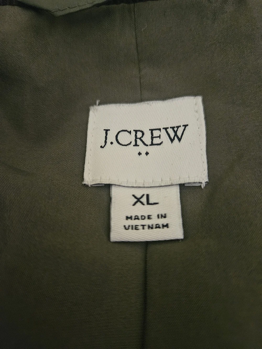 J. Crew Quilted Olive Green Puffer Jacket with Dark Brown Collar